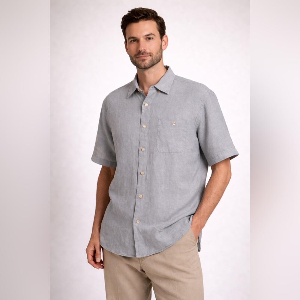 ✨👔 Paul Fredrick 100% Linen Short Sleeve Button-Up‎ Shirt Size L 👔✨